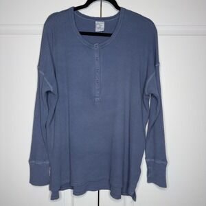OFFLINE By Aerie Shirt Womens Large Long Sleeve Blue Thermal Henley Tunic Top